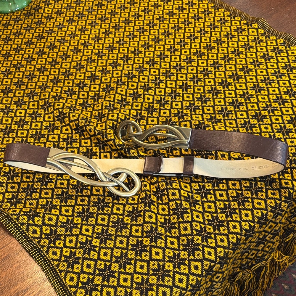 Brown Leather Belt with Gold Buckle